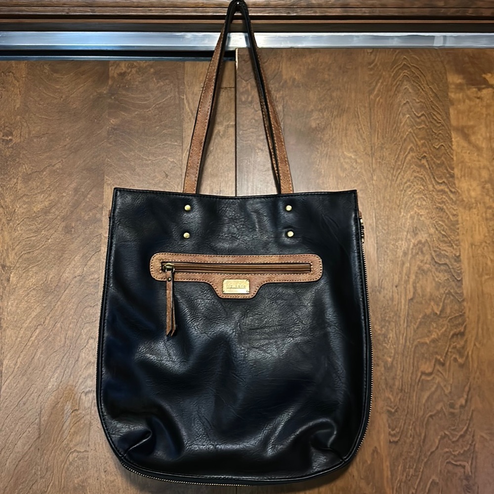 Liz Soto Black/Brown Reversible Two in One Tote Shoulder Bag Purse Excellent